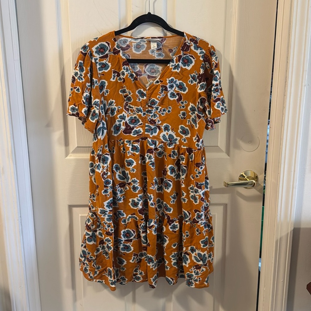 Knee Length Mustard Yellow Floral Dress